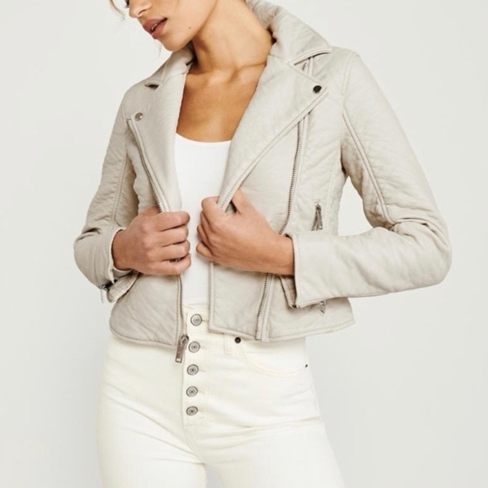Abercrombie & Fitch Vegan Leather Women's Cream Jacket - L